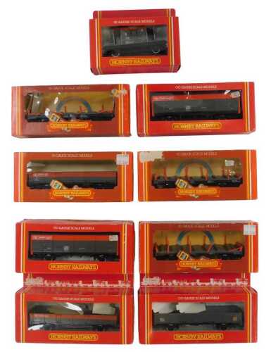 Hornby OO gauge rolling stock, including R048 twenty tonne brake van, R248 BR open wagon in...