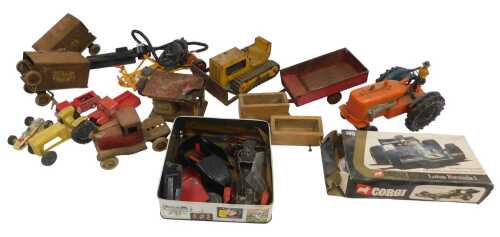Various tinplate and other toys, including a Tonka bulldozer, a Corgi Lotus Formula 1 John...