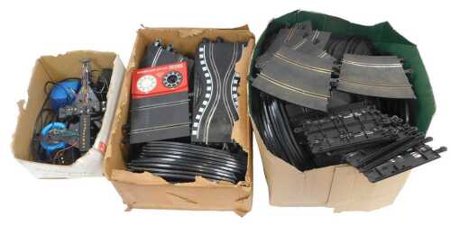 Scalextric track and power units, including base and transformer, Scalextric power pack, track...