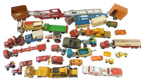 Various diecast vehicles, playworn, to include Corgi Major transporter, Matchbox Superkings...
