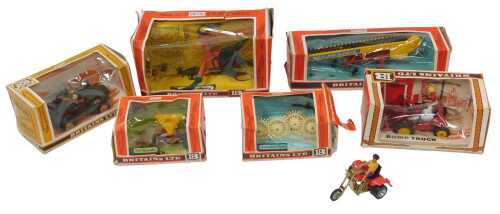 Britains farm toys, boxed, to include a forage harvester, elevator, dump truck, etc., and an...