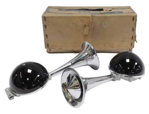 A pair of Lucas Windtone horns model WT614, in original box.