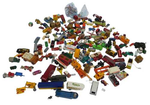 Assorted diecast vehicles, playworn, to include a Dinky Supertoys horse box, a Corgi Major...