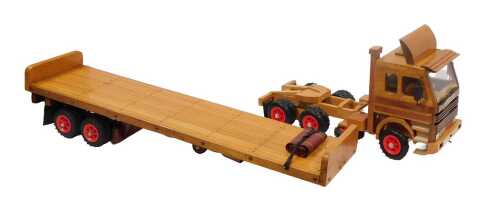 V - A handmade Scania 142E eight valve wooden truck and flatbed trailer, made from plans from...