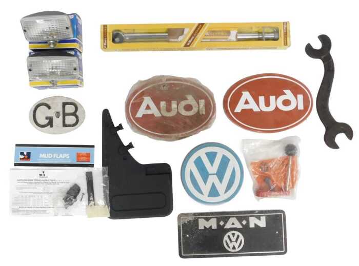 Various automotive spares and tools, including a William Super Slim Auto Torque torque wrench, a...