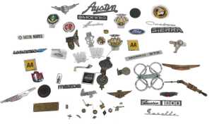 Various motoring related badges, including AA badges, RAC badges, Austin badge, Perkins Diesel...