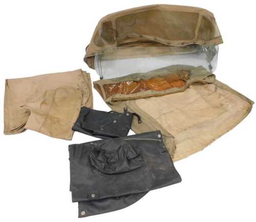 A convertible roof and rear window, possibly either for a Daimler SP250 or an MG V8. (a quantity)