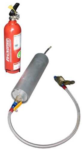 A Fire Sense Response fire extinguisher, and a Bar Designs firefighter mechanical AFF foam system.