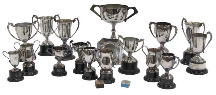 Silver plated motor racing trophies, including MGCCBCV8 2007 MG Car Club Second in Class C...