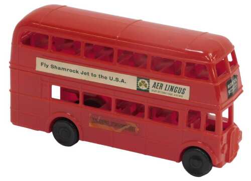 A Coral double decker bus, with friction motor, boxed.