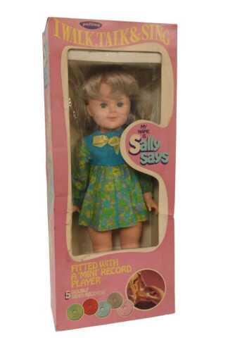 A Palitoy My Name is Sally Says walking talking and singing doll, boxed.