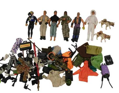 Mattel Action Men, including accessories, Mr X, a diving Action Man, etc. (2 trays)