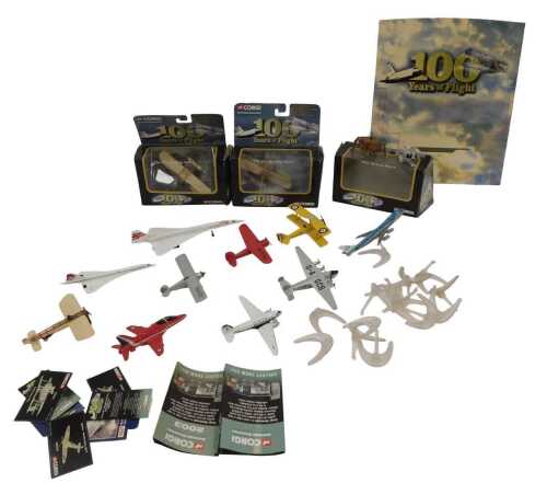 Corgi diecast planes, including 100 Years of Flight The Pioneering Years, The Space Race, an RAF...
