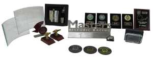 Various motor racing trophies and plaques, including the Masters Historic Racing 1st Place Top...