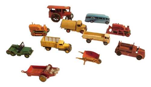 Dinky Toys, including Bedford garbage truck, Massey Harris manure spreader, Dinky Toys...