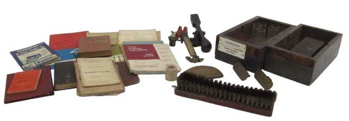 Various railway related ephemera, including Grimston Down Block battery boxes, Midland Railway...