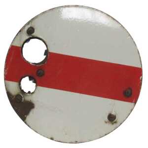 An enamel ground signal disc with original mounting hardware.