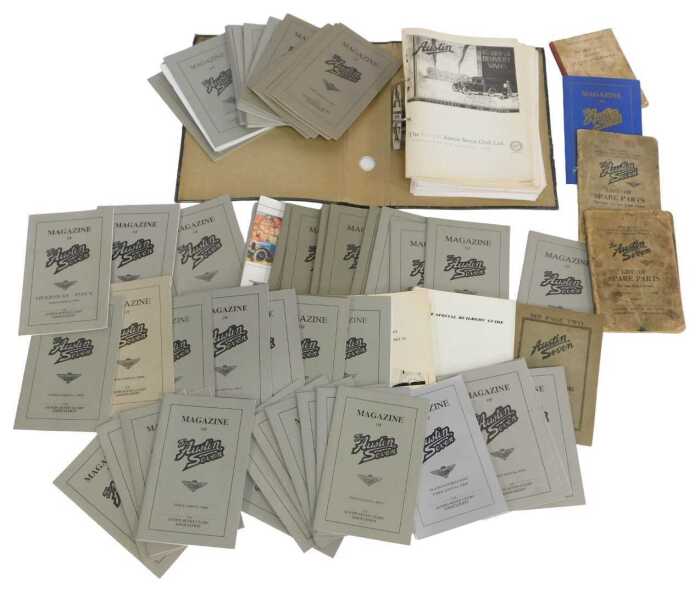 Austin 7 magazines and Austin 8 books, including The Austin 7 Workshop Manual, Pitman's Motorist...