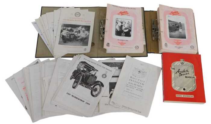 The Pre War Austin 7 Club magazine, mainly from the 1980s, contained in ring binders. (1 box)