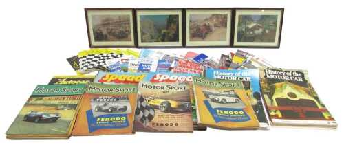 Automobilia related magazines and prints, including 1950s Motorsport magazines, History of the...