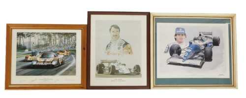 Motor racing prints, including Nigel Mansell Portrait of a Racing Driver, signed print, Winning...