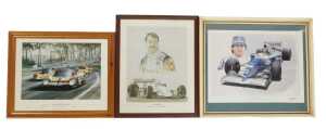 Motor racing prints, including Nigel Mansell Portrait of a Racing Driver, signed print, Winning...