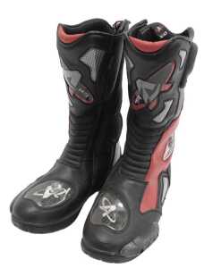 A pair of Atiko M-Pack motorcycle boots, size 9, with Tuffman soles.