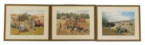 Ray Hutchins prints, comprising Autumn Threshing, Summer Reaping, and Winter Ploughing, framed,...