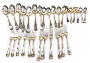 An Edward VII and later silver canteen of Old English pattern harlequin cutlery, comprising six... - 2