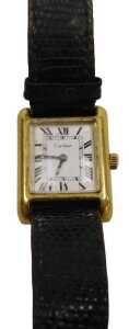A Cartier lady's tank pre-must 18ct gold plated lady's wristwatch, square dial bearing Roman...