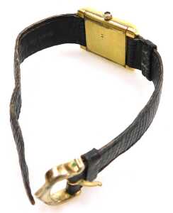A Cartier lady's tank pre-must 18ct gold plated lady's wristwatch, square dial bearing Roman... - 3