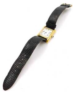 A Cartier lady's tank pre-must 18ct gold plated lady's wristwatch, square dial bearing Roman... - 4