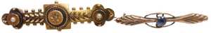 A Victorian diamond and seed pearl set Etruscan style brooch, yellow metal, stamped 15ct, 3.7g,...