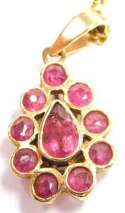 An amethyst teardrop pendant, in yellow metal, stamped 9k, on a 9ct fine gold neck chain, with... - 2