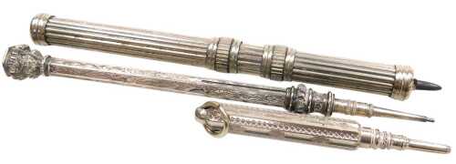 Three 19thC and later silver plated propelling pencils.