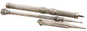 Three 19thC and later silver plated propelling pencils.