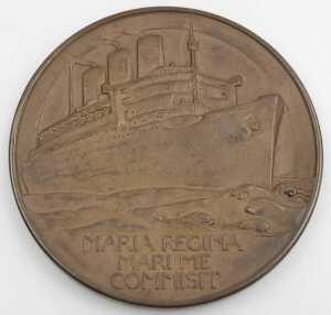 A RMS Queen Mary bronze commemorative medal, for her maiden voyage in 1936, commissioned from... - 2