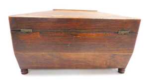 A Regency rosewood tea caddy, of sarcophagus form, the hinged lid opening to reveal two lidded... - 3