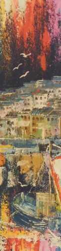 Nick Tomlinson (British late 20thC). Fishing village and harbour, oil on canvas board, signed,...