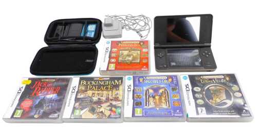 A Nintendo DS, cased, and games, comprising Hidden Mysteries Buckingham Palace, Real Crimes Jack...