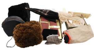 Edwardian and later gentleman's and lady's clothing, including two fur muffs, gentleman's white...