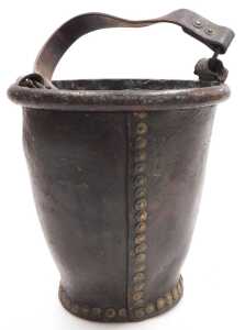 A 19thC leather fire bucket, bearing a Royal coat of arms, 28cm high. - 3