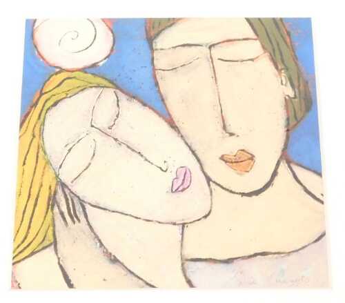 Leslie Xuereb. They Love Each Other Very Much, oil on paper, signed, titled verso with artist's...