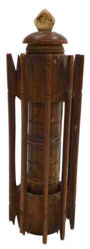 A Georgian treen boxwood fisherman's or poacher's companion, the outer casing with ten winders...