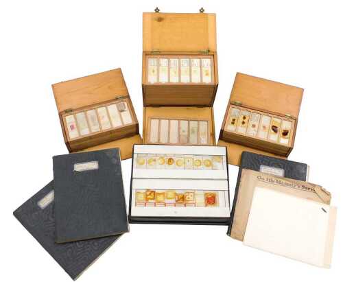 A quantity of microscope slides, with botanical specimens, in four boxes, together with two...