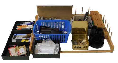 A fly dressers work station and vice, whipping tools, scissors, bobbin holders and other...