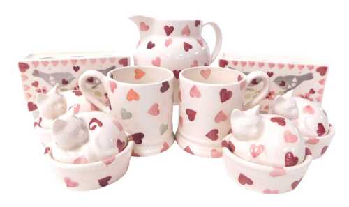 A group of Emma Bridgewater pottery, including a pair of Lovebirds pattern small flower bricks,...