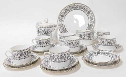 A Worcester Porcelain Padua pattern part tea service, comprising teapot, cream jug and sugar...
