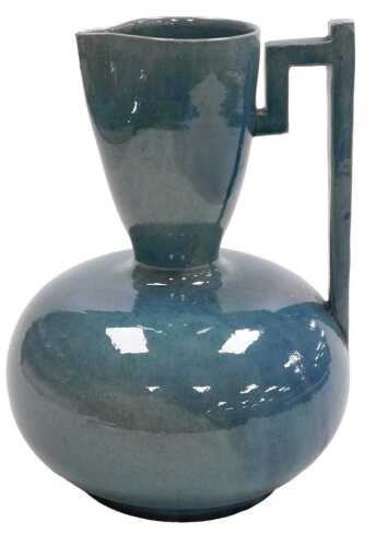 A late 19thC Samuel Lear Arts and Crafts Japanese style pitcher, designed by Christopher Dresser,...