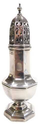 A George V silver sugar sifter, of octagonal, baluster form, Birmingham 1911, 2.50oz.